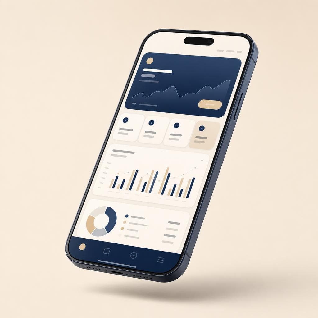 Celular mostrando o painel financeiro do Criando Gestão